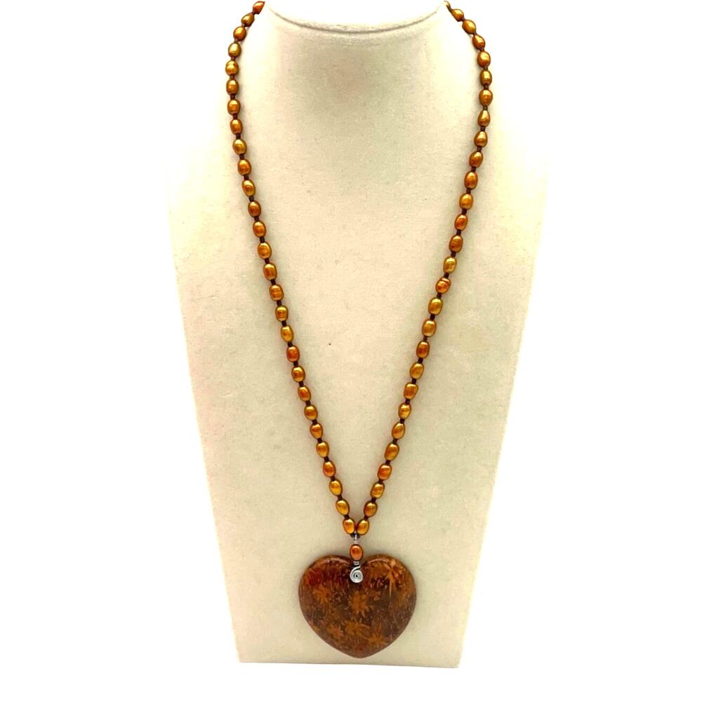 Mariam Jasper Stone Heart Pendant Dyed Pearl 18" Necklace